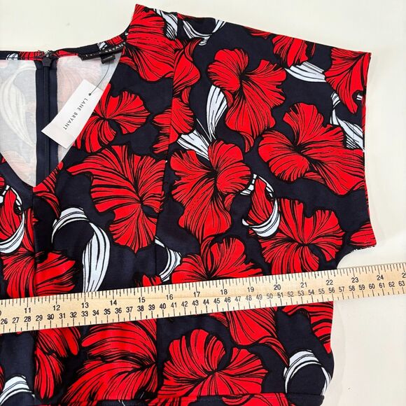 Lane Bryant Red Black Dress Plus Size 18 Floral Stretchy Romantic Whimsigoth NWT - Picture 9 of 10